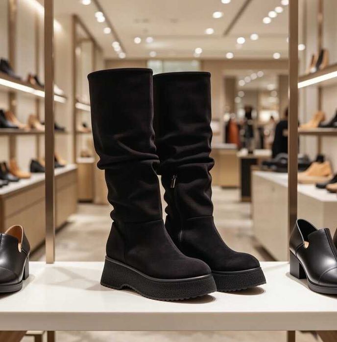 Равни ботуши - черен велур 36-40 номер