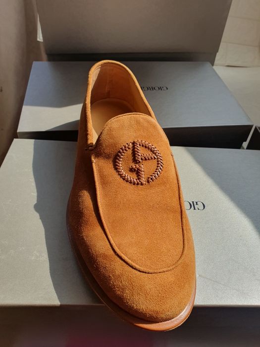 GIORGIO ARMANI мъжки лоафери - нови с кутия, 3 цвета (бежово/оранж велур/сиво), естествена кожа - Изпращаме с Еконт/Speedy