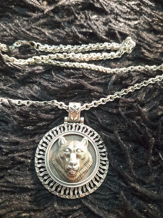 Кулон волк и цепь серебро