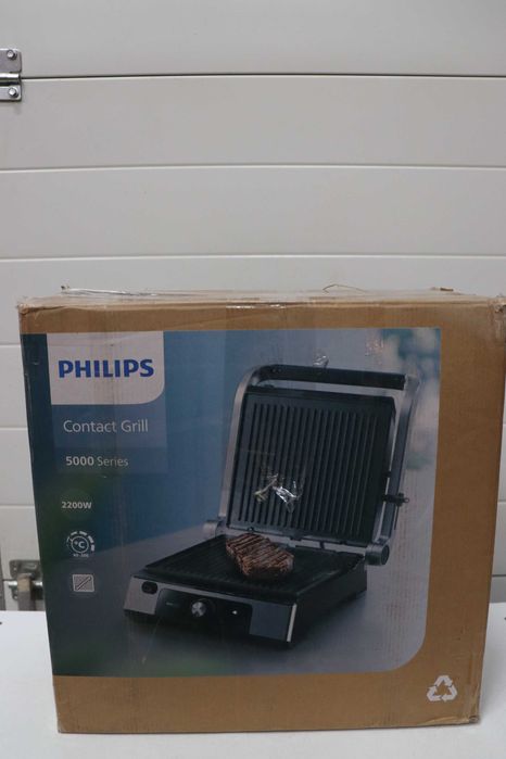 Контактна скара Philips - Регулируема температура 60°C - 200°C. Голяма повърхност за готвене и висока мощност. Подвижни незалепващи плочи  (HD6301/90)