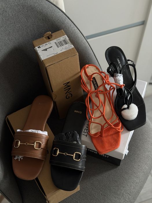 Обувки чехли Mango и сандали на ток Nine West