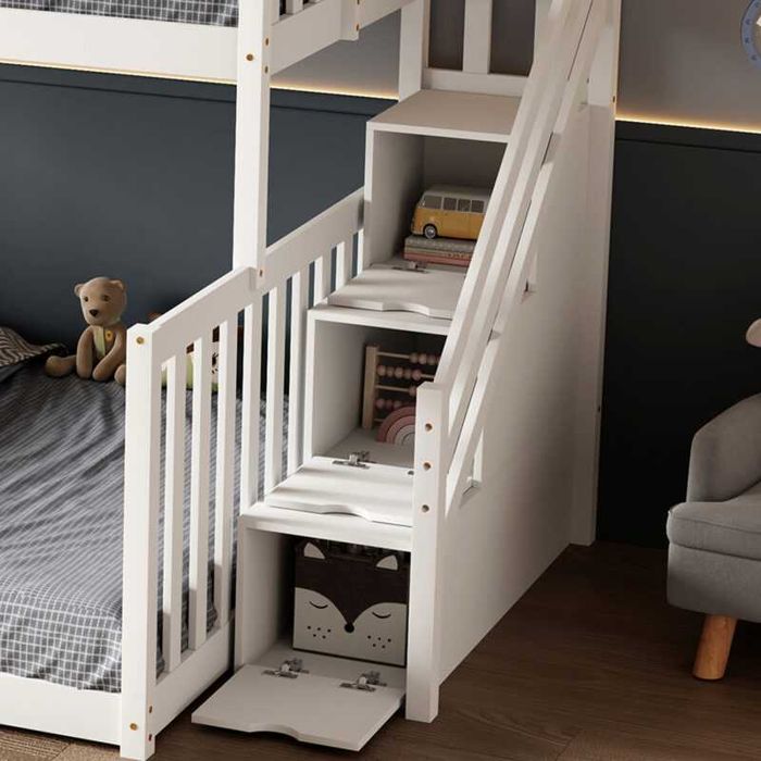 Двуетажно детско легло с влючени матраци, BUNK BED BEAMER, Бял, Масив, 140х190см. - Безплатна доставка!