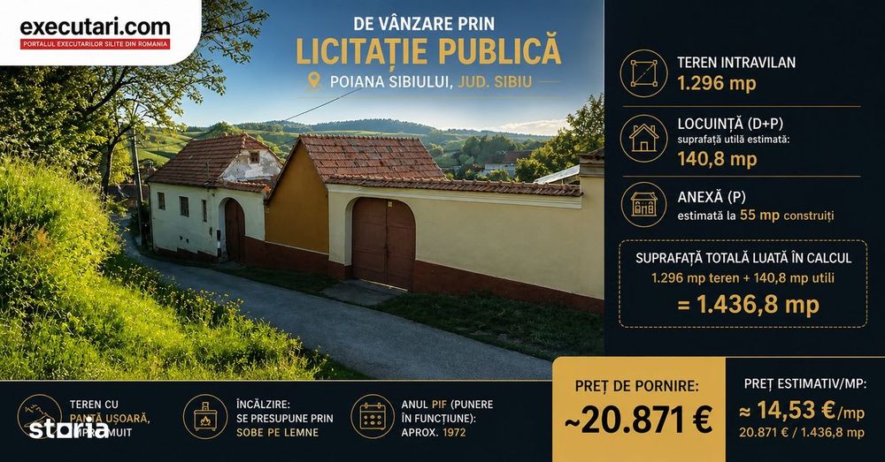 Casa - D+P - 140 m² + Teren 1296 m², Poiana Sibiului