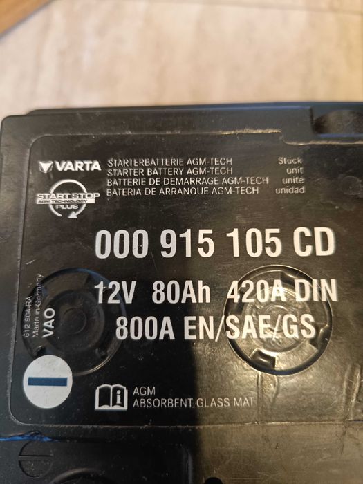 Акумулатор VARTA AGM 80Ah / 800A Регион Стара Загора