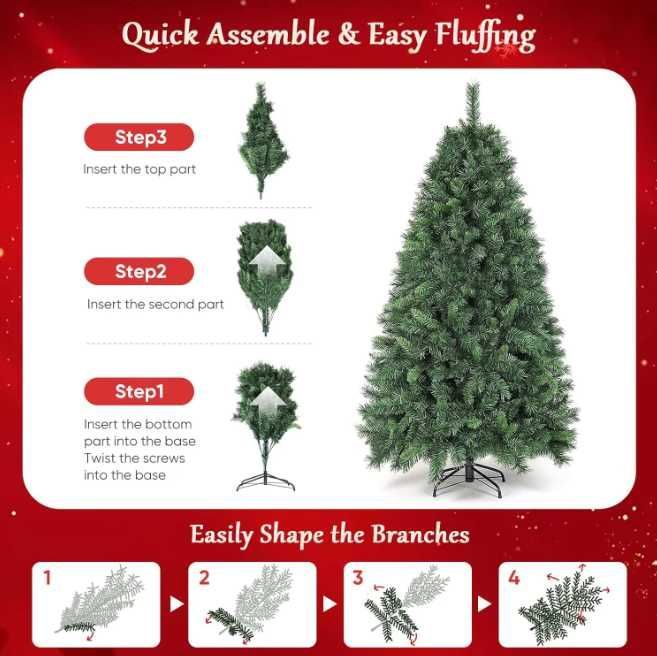 Brad artificial SALCAR 180 cm, Verde, Suport Metalic, Montare Rapidă