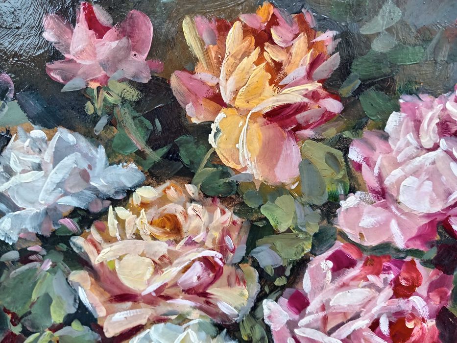 Tablou vechi - bol cu trandafiri - semnat C. Cutescu Storck