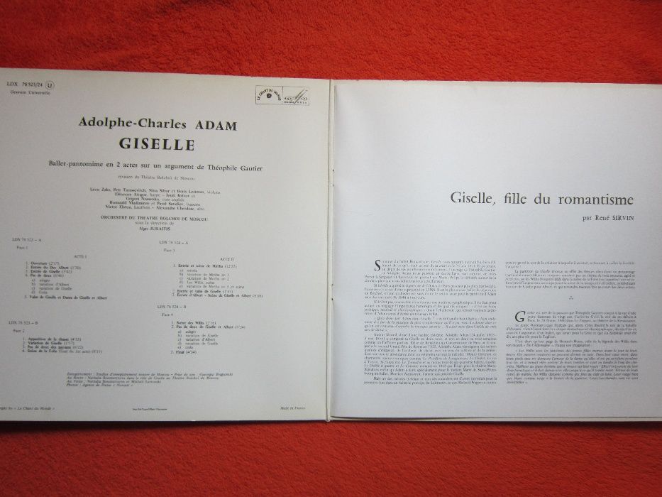 vinil Adam"Giselle"Balet 2 Actes Bolsoi Moscova-Algis Juraitis 2LP