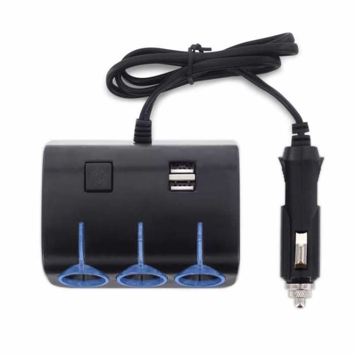 Разклонител за запалка 3-гнезда +USB светещ