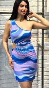 дамска рокля лятна за плаж лилаво синя с гола част от страни