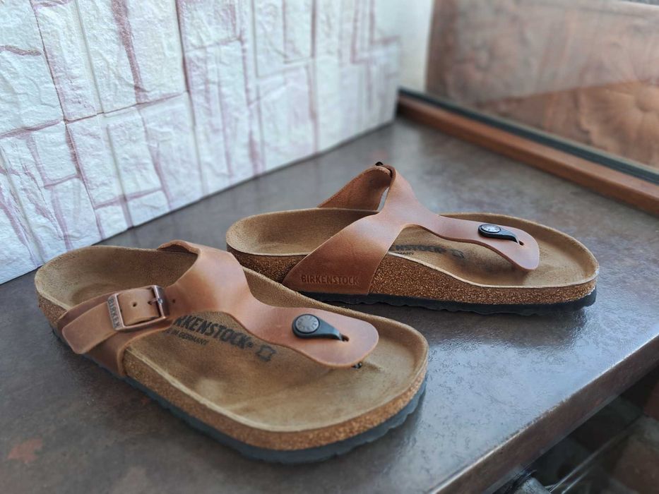 дамски чехли,Birkenstock,летни отворени обувки,кафяви кожени чехли,Нови!