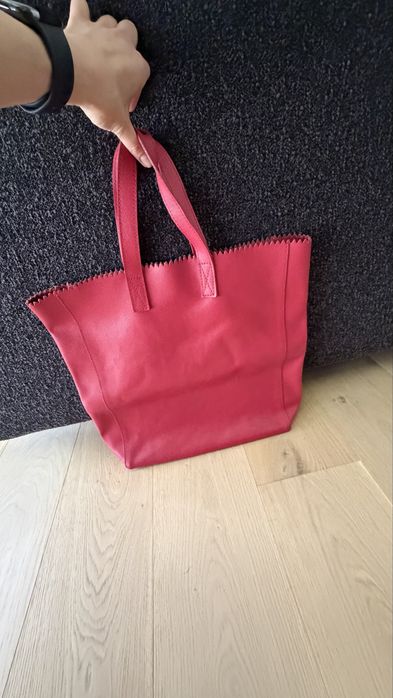 дамска чанта PLIK Classic Leather Tote Bag / Paper Bag Raspberry