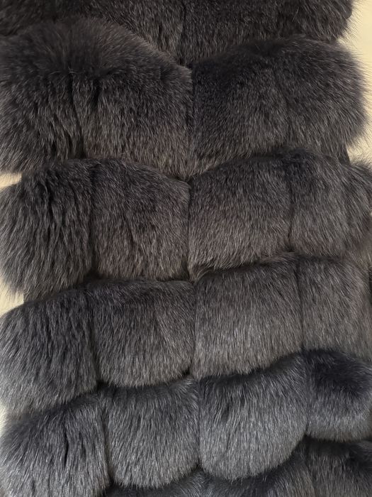 Vestă din blană naturală de vulpe – negru albăstrui | mărimea M/L
