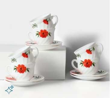 Сервиз за кафе и чай с 6 керамични чаши с чинийки  "Кадифена роза"