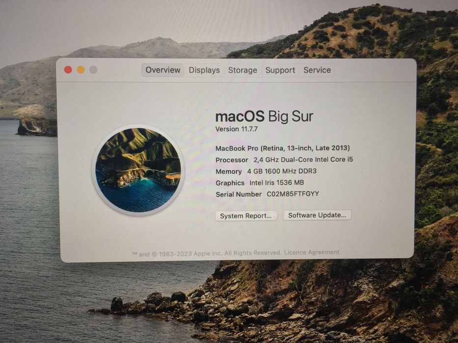 macbook pro retina 13" 2013-2014, A1502, intel i5 2.4 ghz, ssd 32 gb