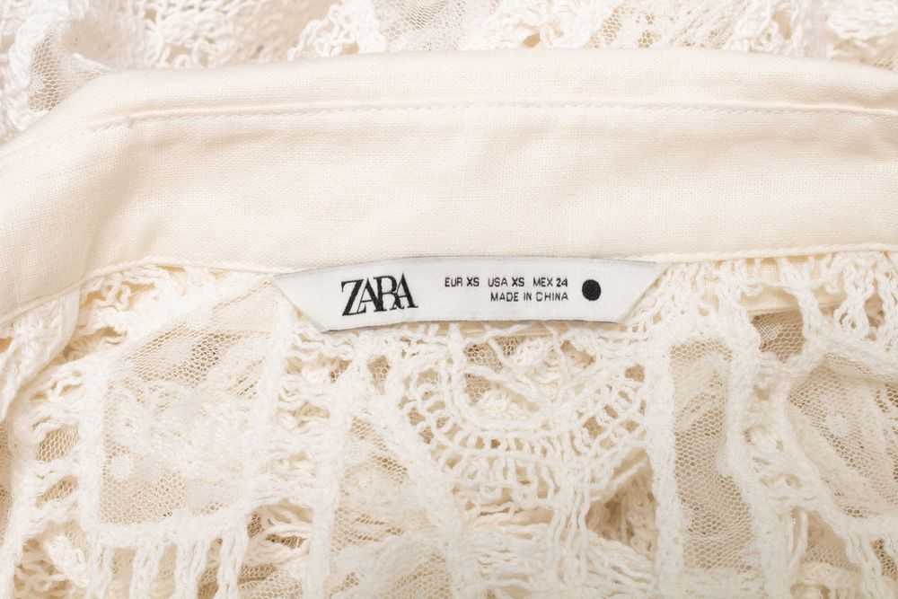 Zara дамска риза с бродерии ленена бяла XS