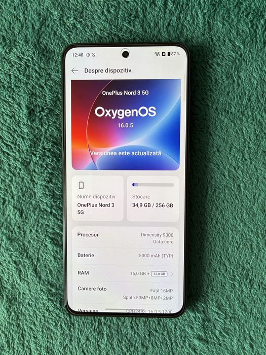 VÂND OnePlus Nord 3 5G – 16 GB RAM + 12 virtuali / 256 GB – Pachet complet + CADOU ORIGINAL OnePlus!