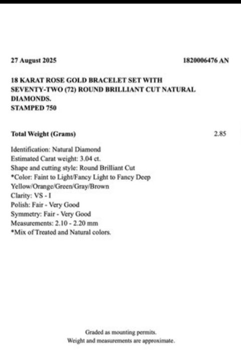 Bratara tenis 18ct cu diamante naturale aur roz