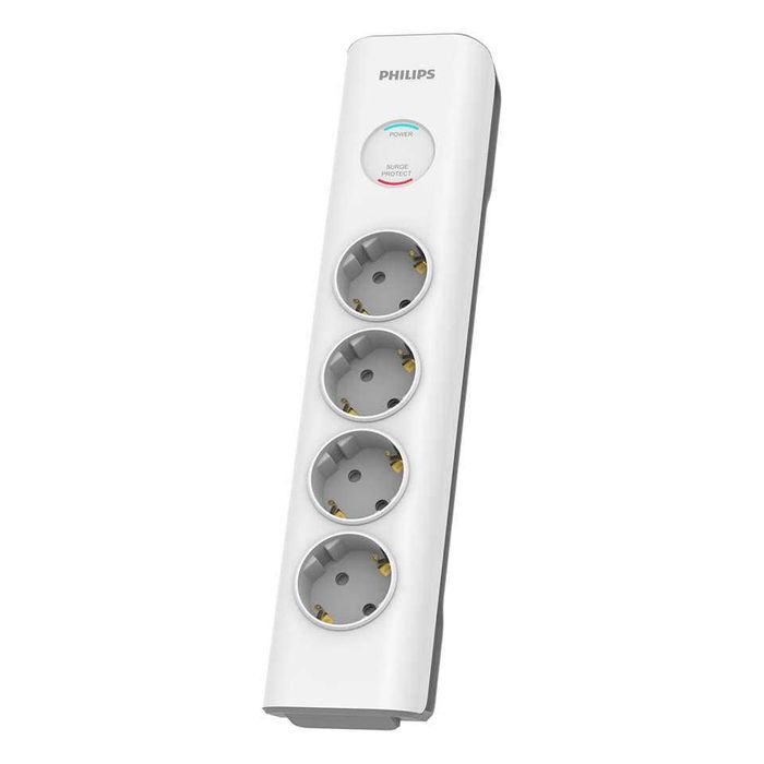 Prelungitor Philips SPN7040WA/58, 4 prize cu protectie supratensiune, 16A, 2m, Alb