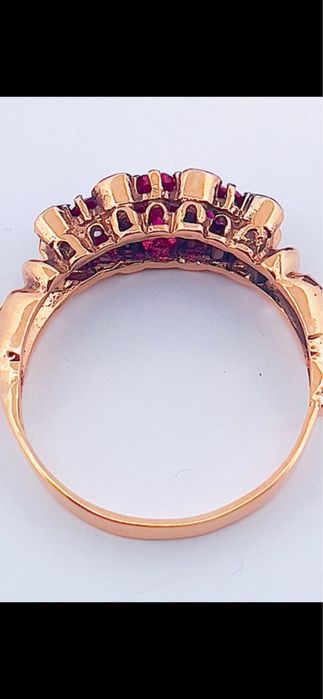 Inel aur roz 9ct cu rubin si diamante
