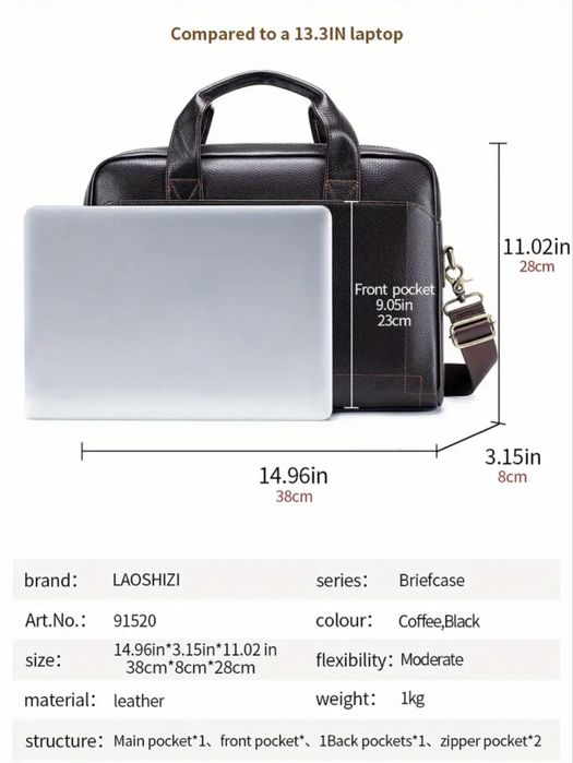 Мъжка универсална и с -20% Промоция кожена бизнес чанта•Черна и кафява