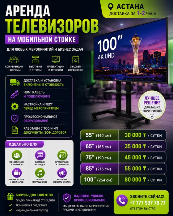 Прокат, и аренда телевизоров, интерактивных панелей