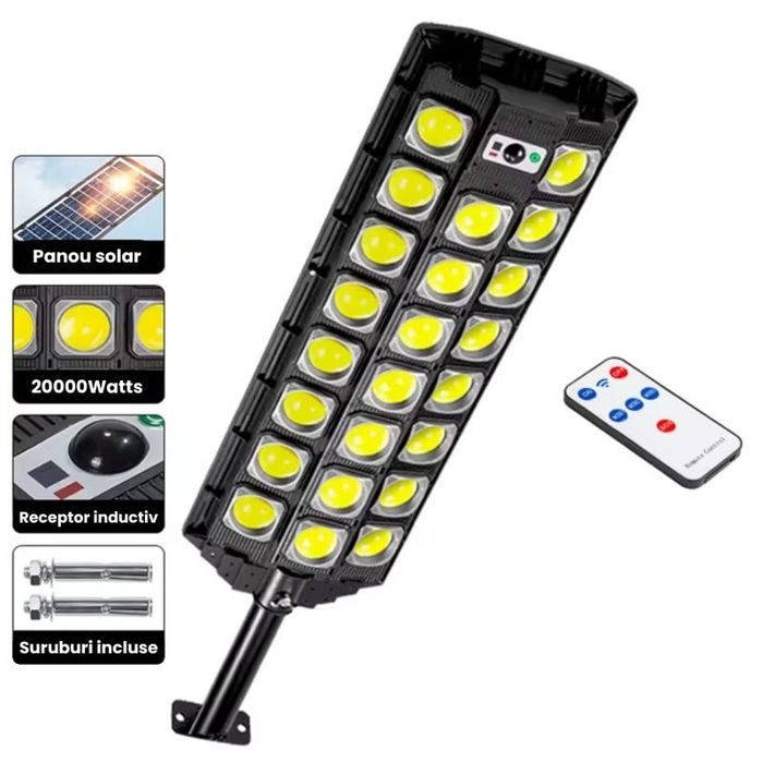 Lampa solara stradala cu 23 Led-uri, Senzor de miscare, telecomanda