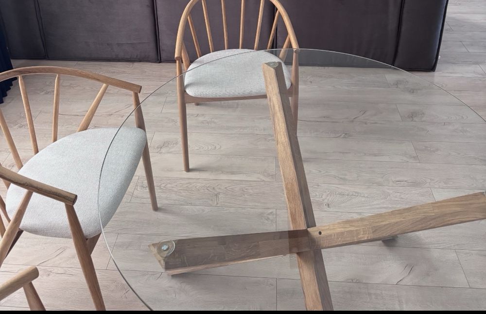Masa rotunda lemn si sticla jysk 120cm diametru