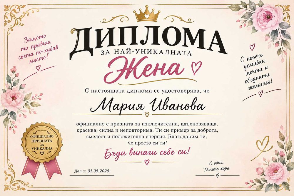 Персонализирани декоративни дигитални грамоти и дипломи за подарък