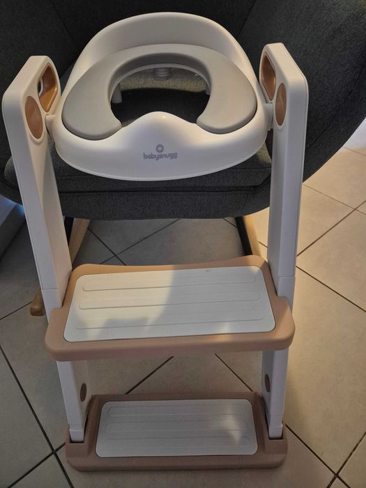 Reductor WC copii cu scarita pliabila si sezut moale Babysnugg Alb