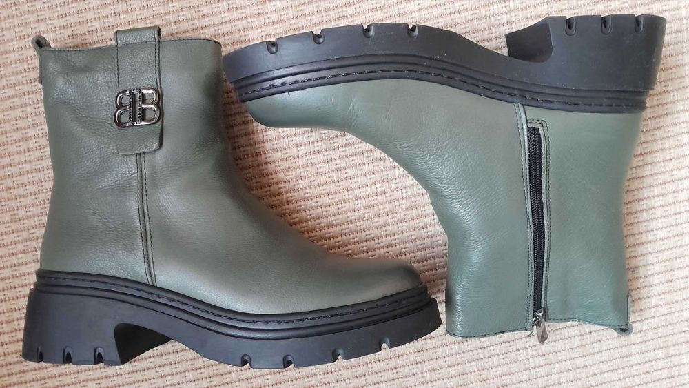 Зелени дамски боти - естествена кожа