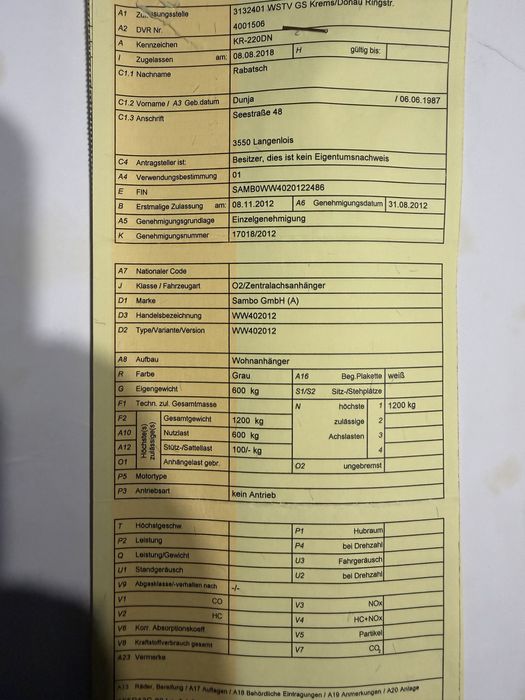 Vînd rulota anul 2012