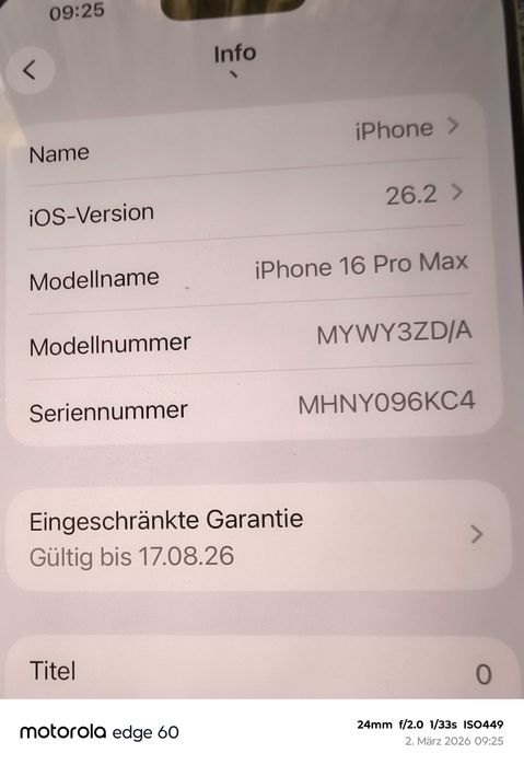 IPhone 16 Pro Max 256 GB, Titan (gebraucht)
