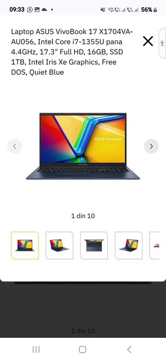 Laptop Asus Vivobook NOU i7- gen13, 17,3" full-hd, 1Tb ssd, 16 gb Ram