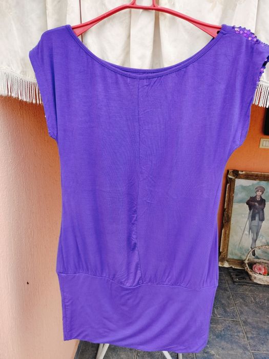Tunică lungă Bruno Banani cu paiete – Violet – Mărime S (34)