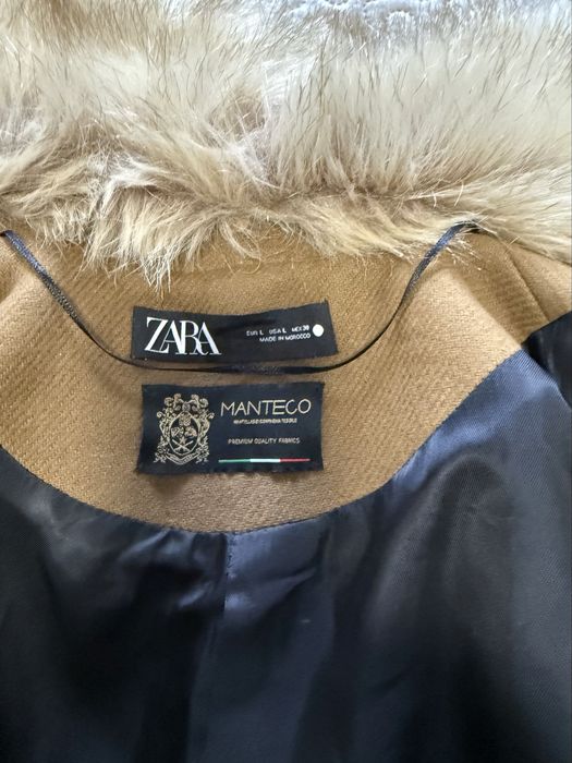 Palton Zara dama maro cu guler blana Manteco marime L elegant