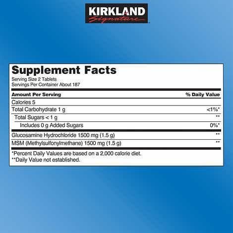Глюкозамин HCI 1500мг + МСМ 1500мг, Kirkland Signature, 375 таблеток