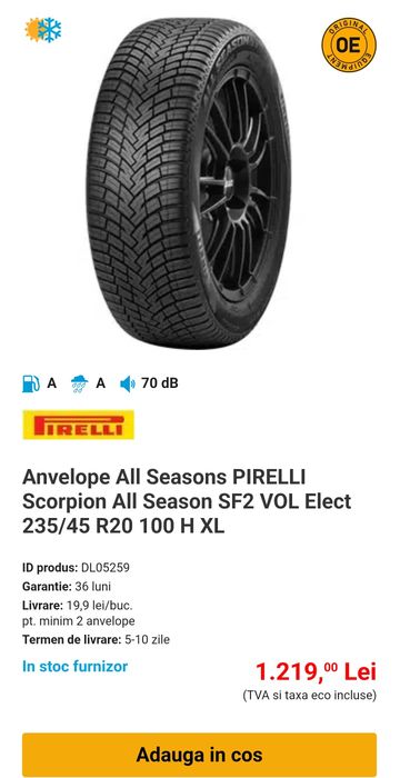 Anvelope All Seasons PIRELLI Scorpion All Season SF2 VOL Elect 235 45 R20 100 H XL