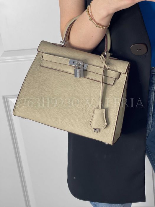 Geanta Piele Bovine - Ivoire cu Argintiu