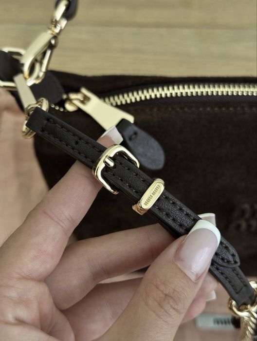 НЕВЕРОЯТНА! Дизайнерска чанта от 100% натурален велур, кафява