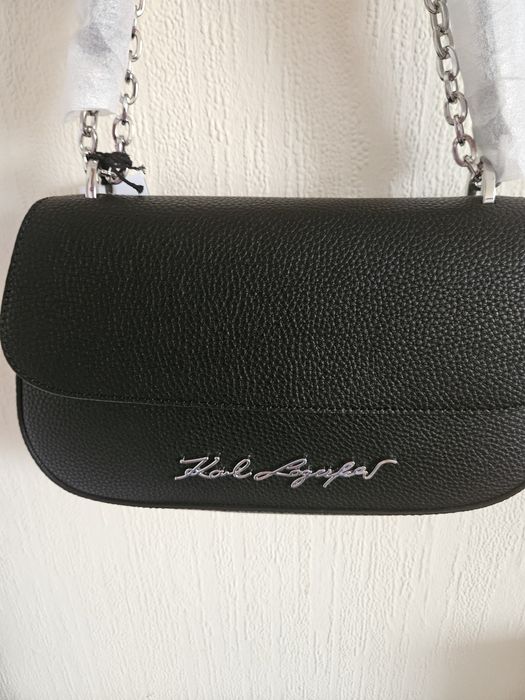 Черна кожена чанта Karl Lagerfeld