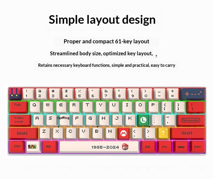 Tastatura gaming mecanica h61k dizain Super Mario