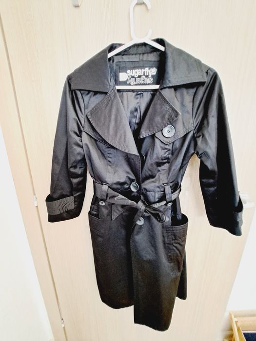 Palton Trenci satinat negru