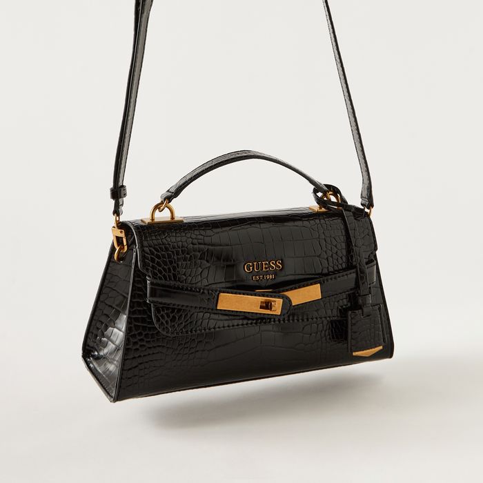 Guess Enisa Top Handle Flap в чёрном цвете