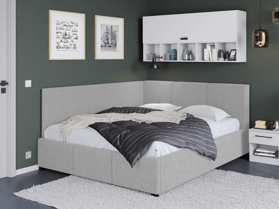 Pat Tapitat de colt Avelis Gri cu somiera rabatabila