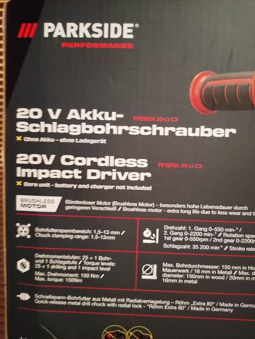 Bormasina cu percutie 150 Nm Parkside Performance pe acumulator de 20 V