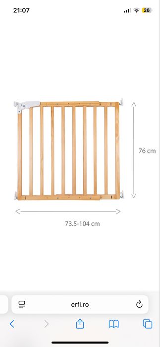 Poarta de siguranta lemn Childhome Maestro 73.5-104 cm Natural