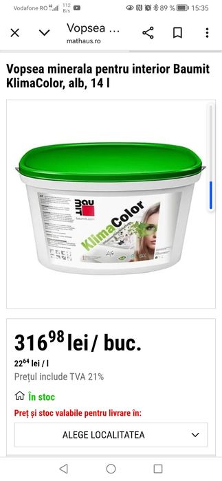 Vopsea superlavabila silicatica pentru interior Bamit KlimaColor 14 l