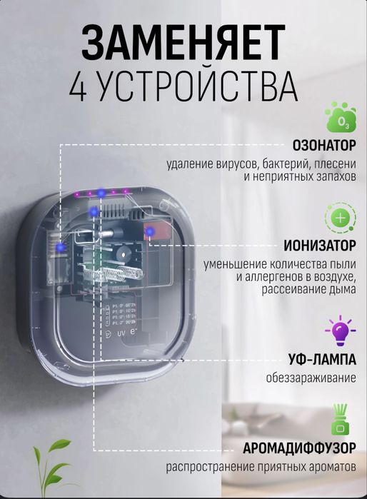 Озонатор,ионизатор ультрафиолетовый очиститель воздуха 10в1.Сенсорный.