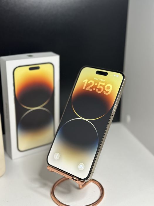 iPhone 14 Pro Max Gold 256 GB 91% ca nou full box impecabil + husa