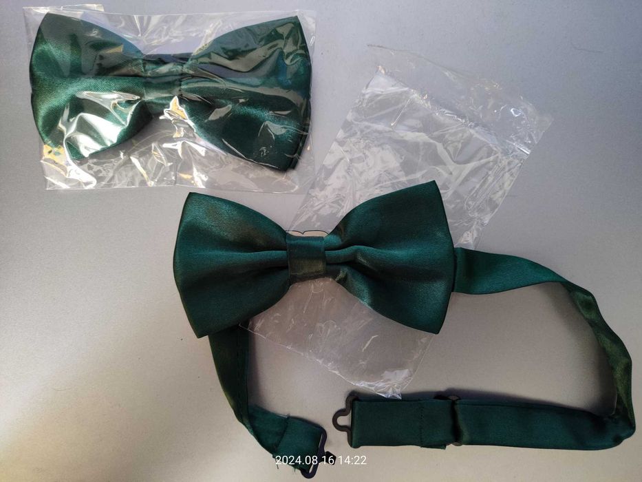 Papion pentru barbati 12 x 6,5 cm dark green verde aspect matasos nou